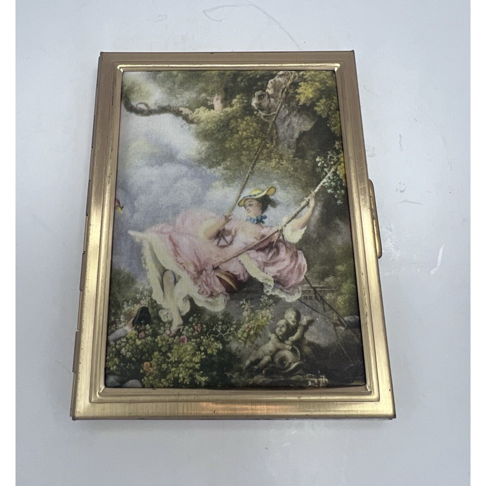 Kleer-Accordex Vintage Pocket Photo Holder The Swing by Fragonard Fabric Metal